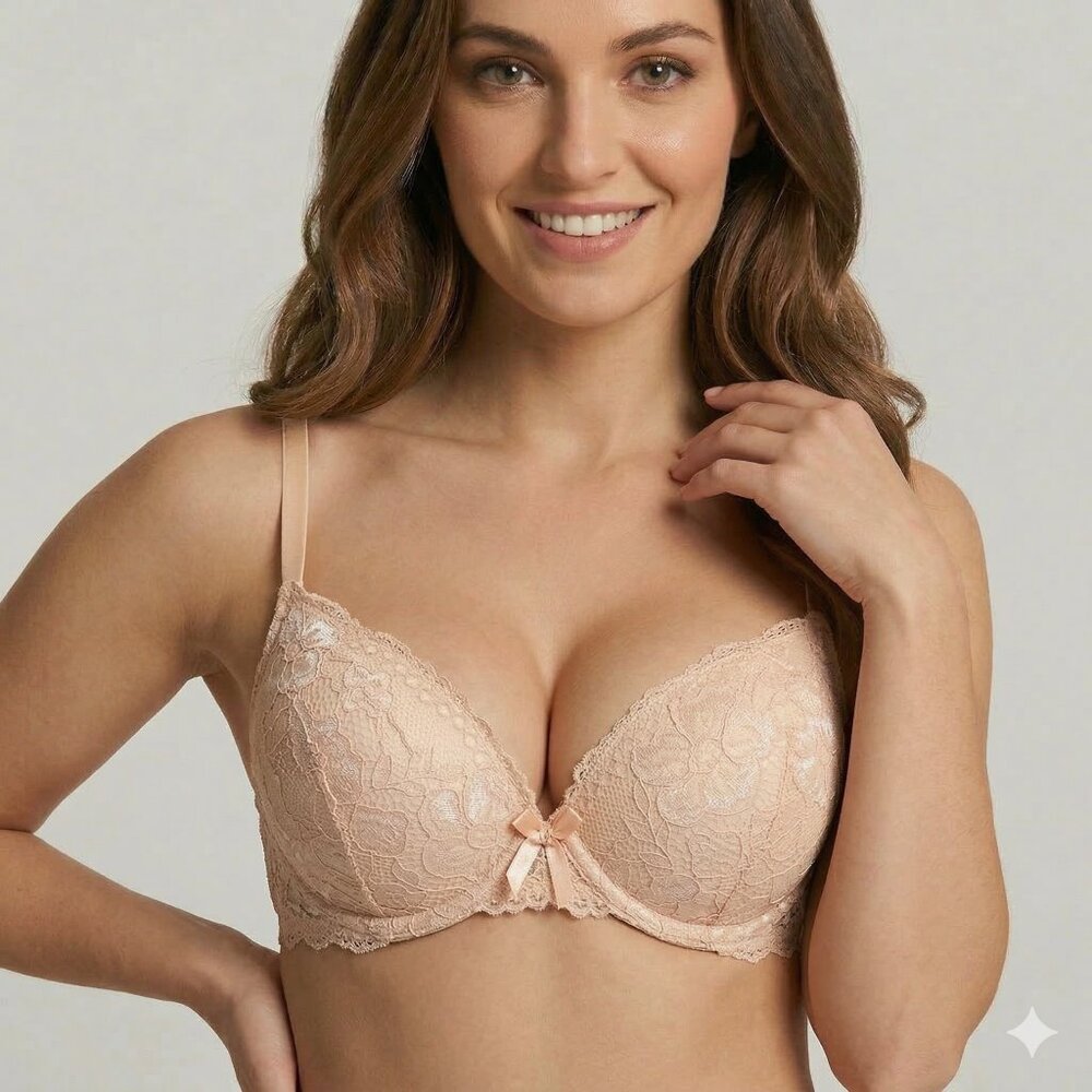 VS Bombshell Inspired Adds 2 Cups Ultimate Pushup Bra 38B Nude Lace